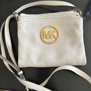 Michael Kors Gold and Cream Crossbody Bag